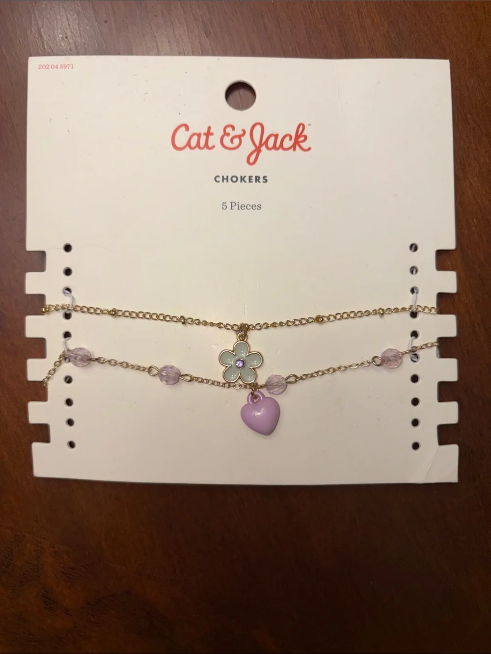 Cat & Jack Gold Tone Choker Set with Lavender Heart and Pastel Flower
